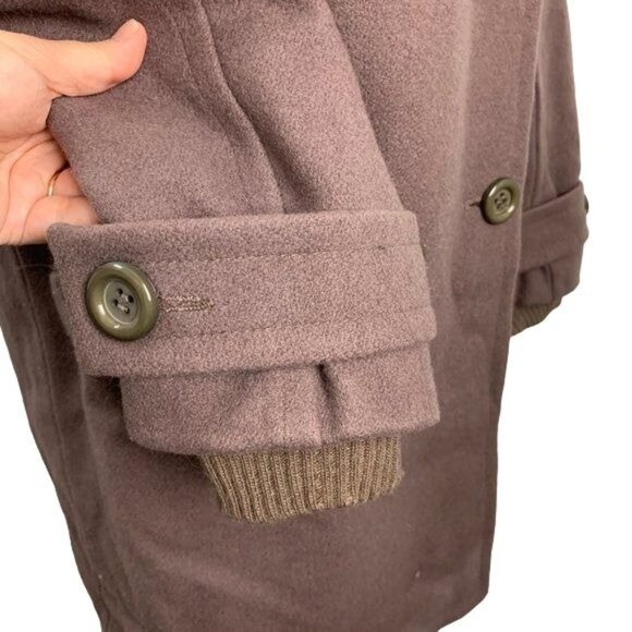 Vintage 80s Orvis Wool Pea Coat S Taupe Brown Quilted Lining Buttons Pockets - Picture 4 of 6